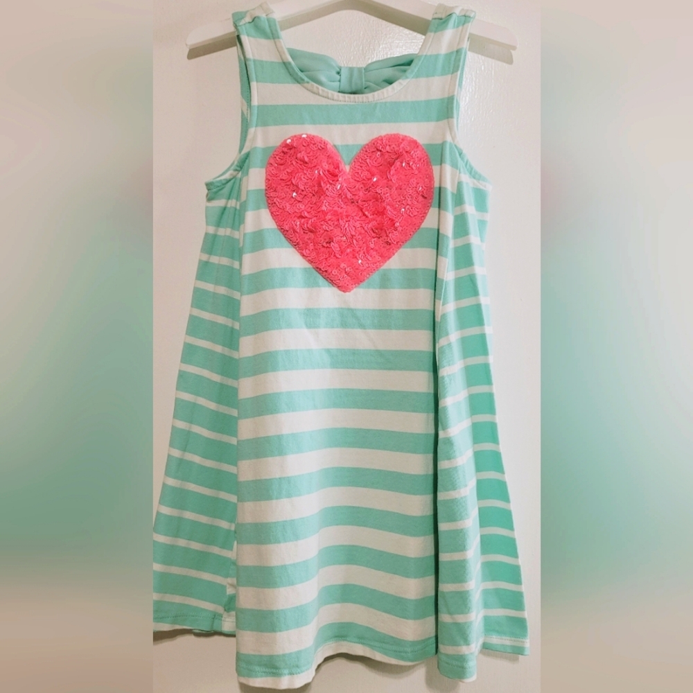 Tommy Bahama Mint Green Striped Dress with Pink Heart Sequins Accent Size S 5/6 - Picture 4 of 10